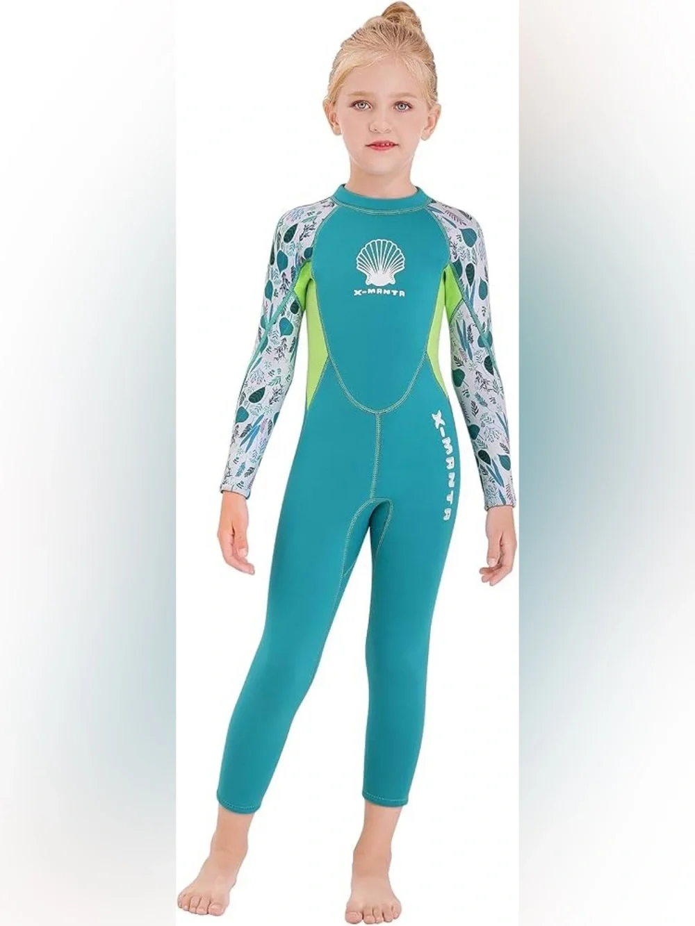Dive & Sail X-Manta Kids Teal Shell-Print Full 2.5mm Neoprene Wetsuit XXL